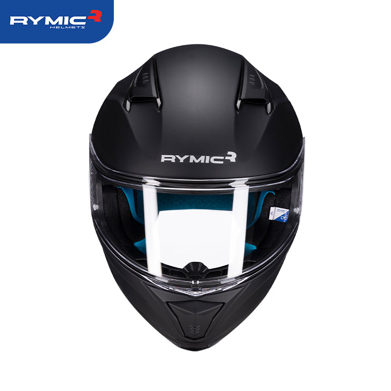 RYMIC sr6 full face motorcycle helmet matte black, front view.