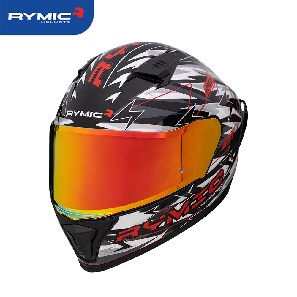 RYMIC sr6 full face motorcycle helmet white black, revo tinted visor.