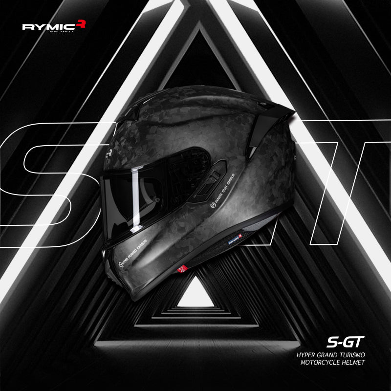 Close-up detail of the matte carbon fiber weave on the RYMIC S-GT helmet shell.