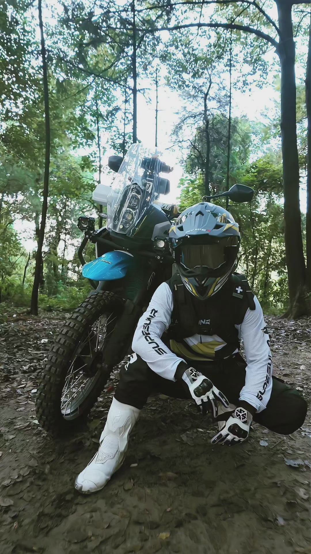 Load video: Product details of the Rymic X60 dual sport ADV helmet.