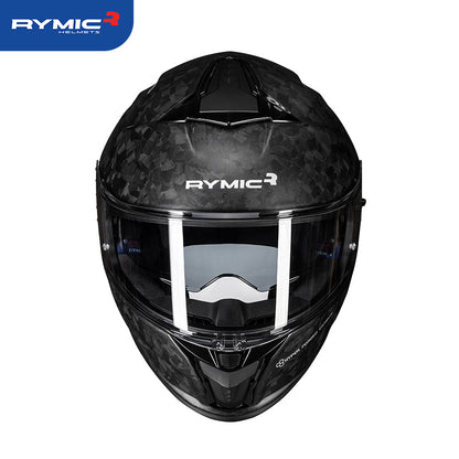 RYMIC S-GT full face motorcycle helmet with matte carbon fiber shell, front view.