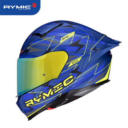 RYMIC sr6 full face motorcycle helmet blue yellow, revo tinted visor.