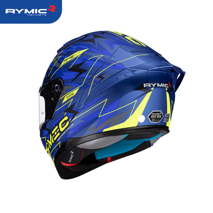 Rear view of the RYMIC sr6 helmet featuring an integrated spoiler and DOT certification.