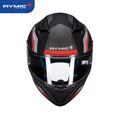 RYMIC sr6 full face motorcycle helmet red & black rush, front view.