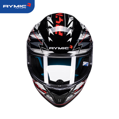 RYMIC sr6 full face motorcycle helmet white black, front view.
